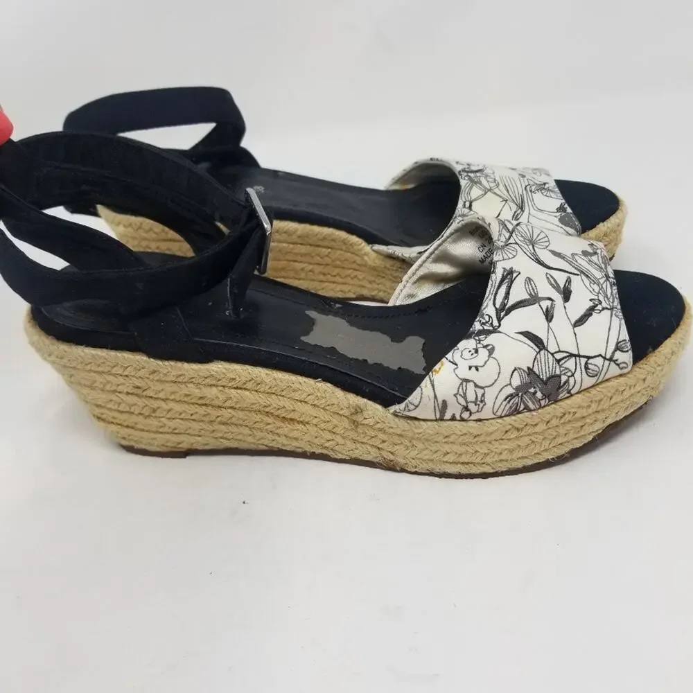 H&M Black & White Espadrilles Wedge Sandals Size 38 EU/‎ 7.5 US